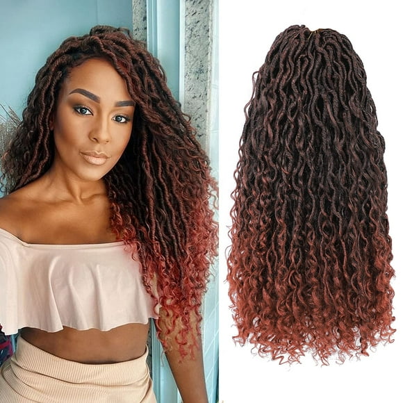 New goddess Locs crochet Hair 5 Packs 22 inch copper Red River Faux Locs crochet Hair Bohemia Locs crochet Hair with curly Ends in Middle and Ends Boho Faux Locs Synthetic Hair Extension( 22