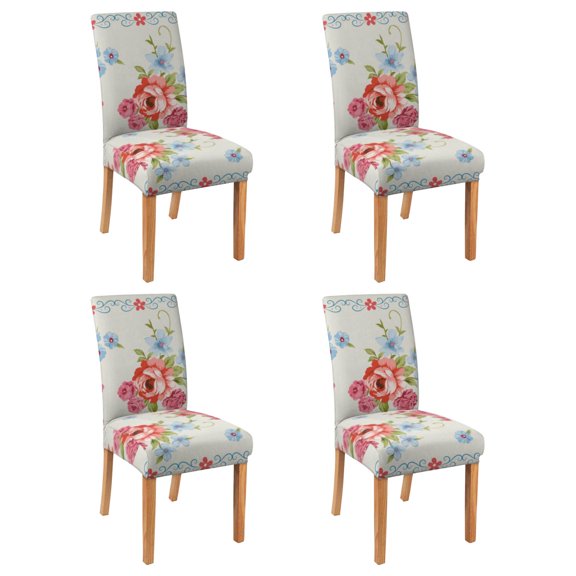 Chair Covers for Dining Room Chairs Stretch Printed Dining Chair Cover Set Of 4,Washable Elastic Pioneer Colorful Floral Kitchen Chair Slipcovers, Removable Seat Protector for Home or Party