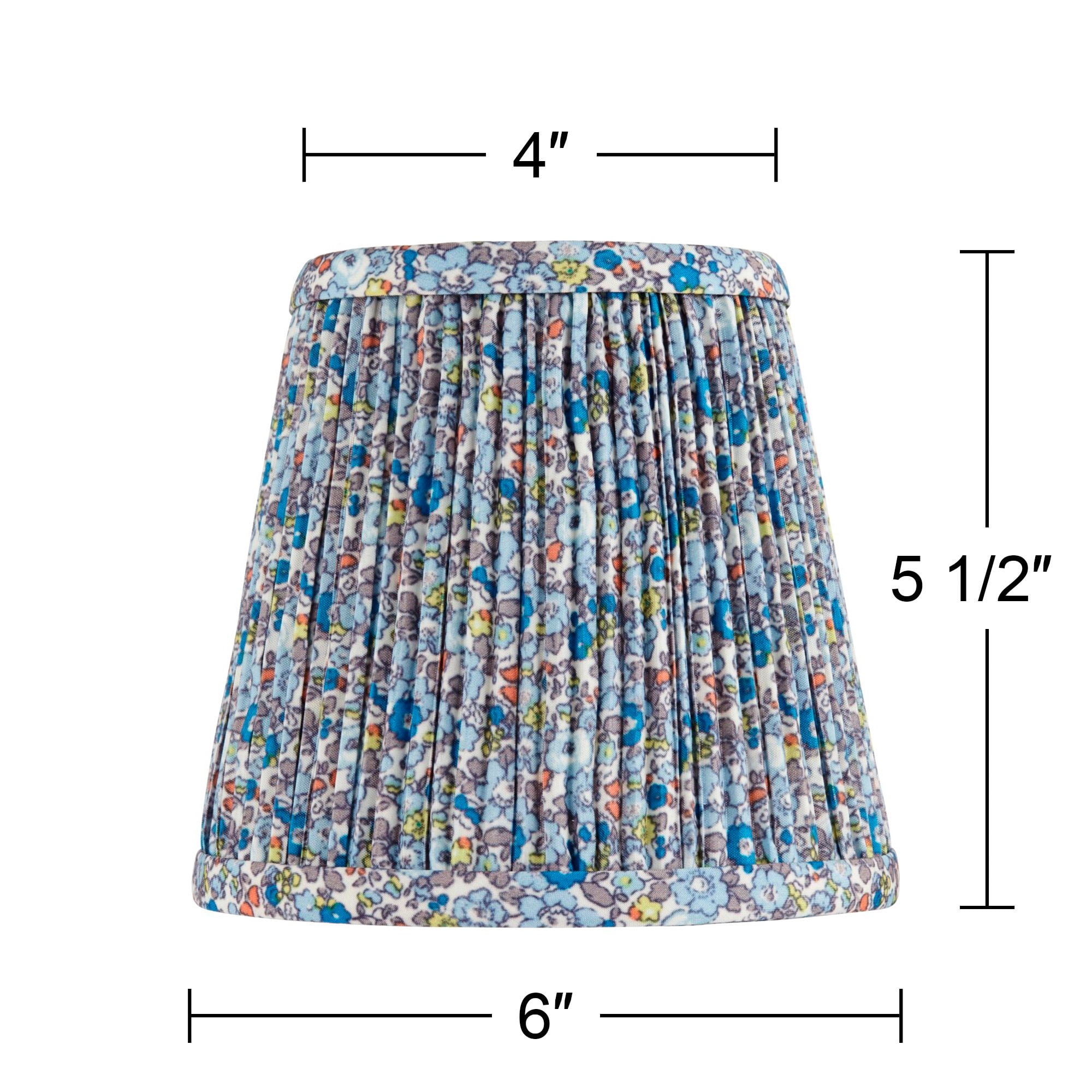 Springcrest 4" Top x 6" Bottom x 5 1/2" High x 5 1/2" Slant Print Lamp Shade Replacement Set of 4 Blue Shirred Pleated Clip On