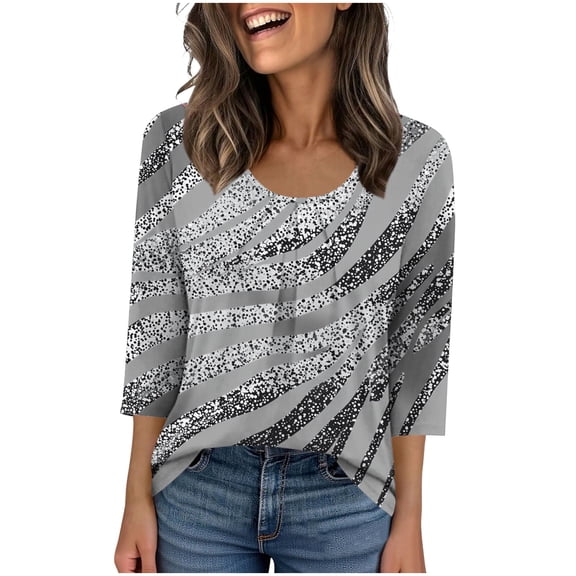 Cmfcve 3/4 Length Sleeve Womens Tops Dressy Casual Round Neck Summer Blouses Early Fall Fashion Spring Clothes