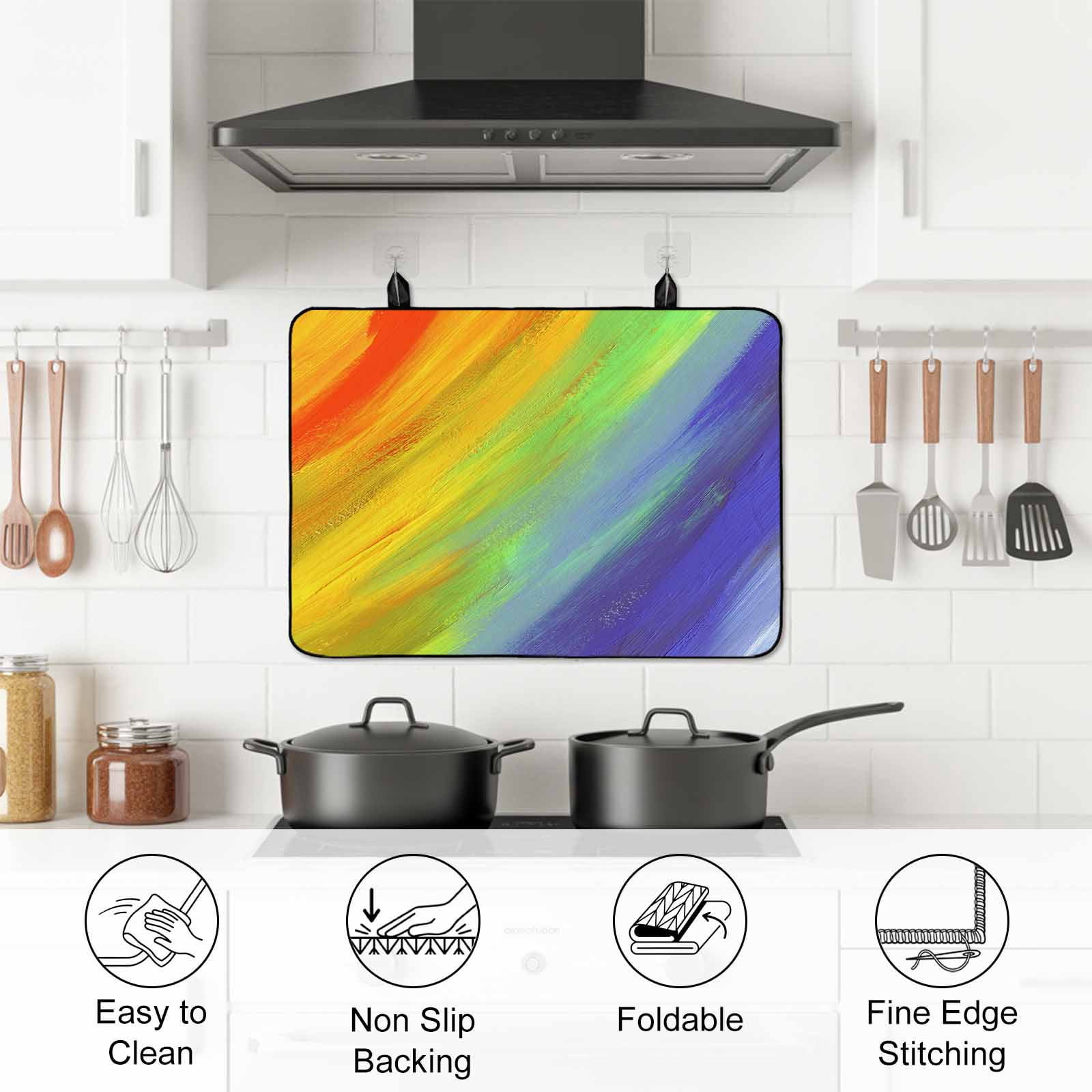 Abstract Ombre Colored, Stove Top Cover for Electric Stove, Heat-proof & Non Slip Glass Top Stove Cover Protector, Rainbow Watercolor Painting Art Kitchen Flat Cooktop Rubber Mat 24x21 Inches