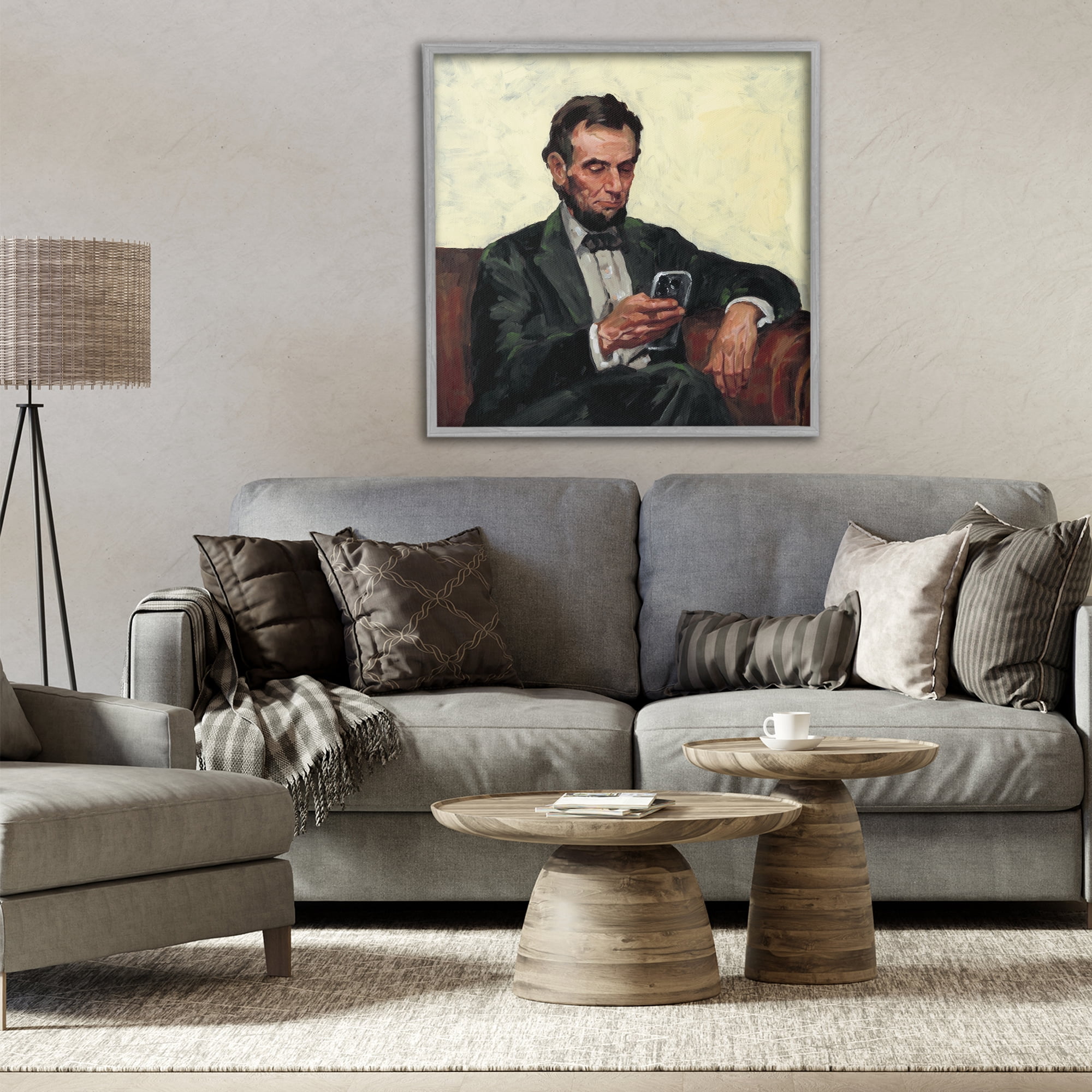 Stupell Industries Abe with Cellphone Gray Framed Giclee Art, design by Studio Bautista
