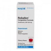 Major Robafen Congestion Formula Expectorant Guaifenesin USP 200 mg Cherry Flavor Syrup - 4 Fl Oz