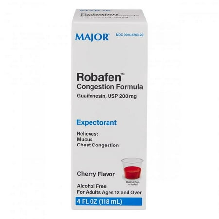 Major Robafen Congestion Formula Expectorant Guaifenesin USP 200 mg Cherry Flavor Syrup - 4 Fl Oz