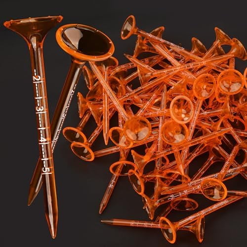prowithlin Golf Tees 3 1/4'' Unbreakable Orange Transparent Acrylic with Tick Marks, Plastic Golf Tees Reduce Side Spin & Friction, Long Golf Tee 8 Prongs - 50 Pack (Orange)