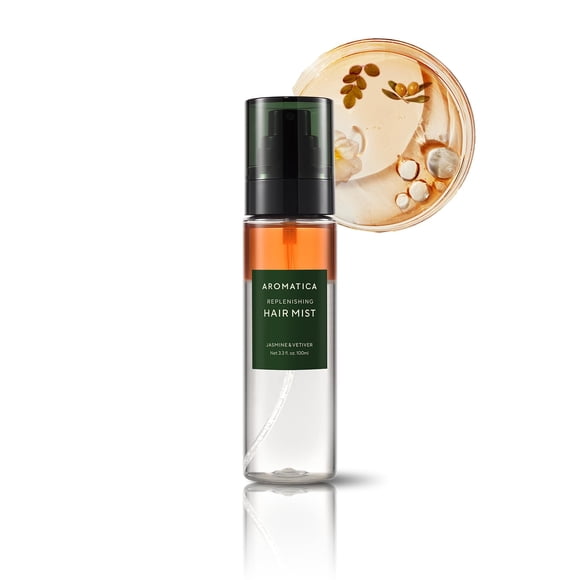 AROMATICA REPLENISHING HAIR MIST JASMINE & VETIVER 3.3fl oz/100ml - Spray acondicionador sin enjuague y perfume para el cabello para mujeres - Desenredante suavizante e hidratante sin silicona con ace