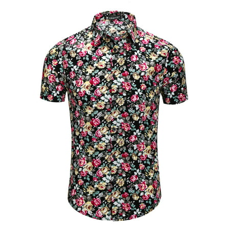 Unique Bargains - Men Short Sleeve Button Floral Print Hawaiian Shirt ...