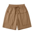 thumbnail image 5 of Cagogo Women Cargo Elastic Waist Bermuda Pants with Pockets Casual Loose Fit Vacation Beach Shorts Summer Travel Utility Trousers Relaxed Outdoor Wear, Khaki S, 5 of 6