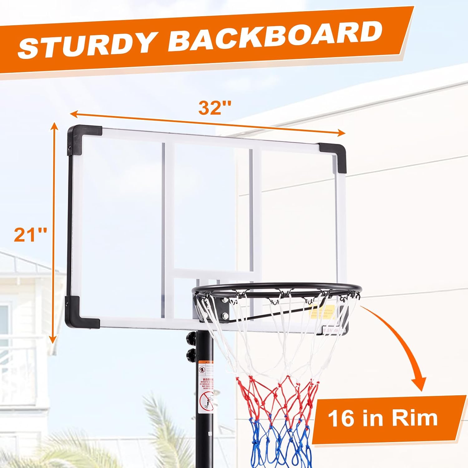 Portable Basketball Hoop Outdoor, Adjustable Basketball Hoops Goal System Shatterproof Backboard, Shock Absorbent Rim, Fillable Base for Swimming Pool/Backyard/Driveway