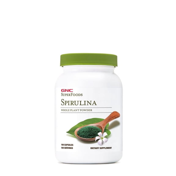 GNC SuperFoods Spirulina Whole Plant Powder Capsules, 100 Capsules, 100 Servings