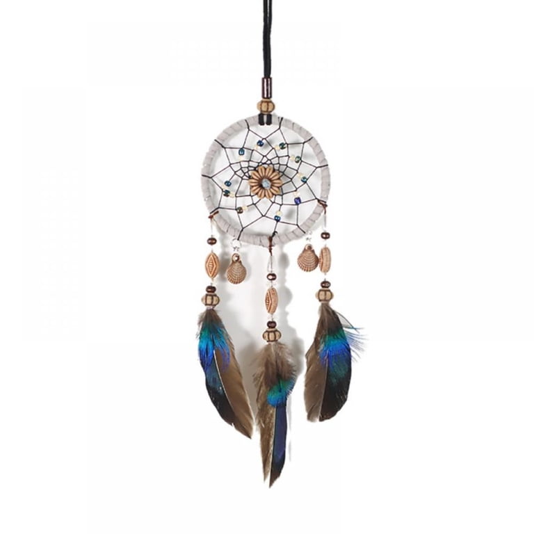 Handmade Boho Dream Catcher For Car Mirror - Small Hanging Decor With Feathers