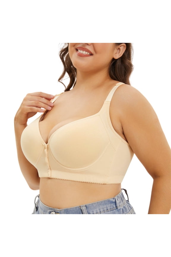 Bras for Women Push up Full-Coverage Bra Front Close Bra for Big Bust Thin Cup Minimizer Bras for Women (Light Yellow, 48F)