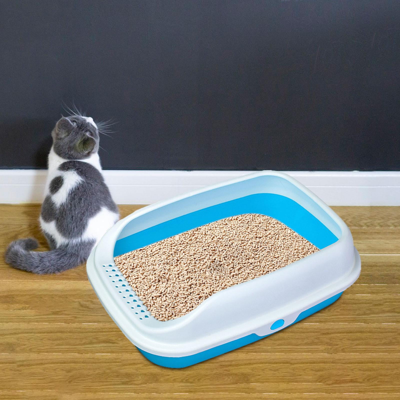 Cat Litter Tray Pet Litter Pan Opening Top Pet Litter Tray Cat Sand Box Splashproof Cats Toilet Cat Toilet Semi Enclosed for Pet Supplies Rabbit Blue Medium