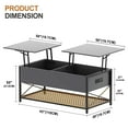 thumbnail image 2 of 43" Lift Top Coffee Table with Power Outlets,3-Color Dimmable LED Rising Dining Table with 2 Hidden Storage Shlef,Wooden Retro Central Table with USB-C,Auto Sensor Light,Adjustable Feet, 2 of 7