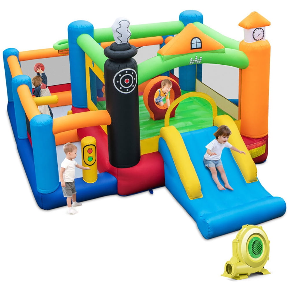 Aimee Lii Train Themed Kids Bouncer with Slide and Basketball Hoop with 950W Air Blower, Playhouse for Kids Outdoor Aimee Lii Train Themed Kids Bouncer with Slide and Basketball Hoop with 950W Air Blower, Playhouse for Kids Outdoor