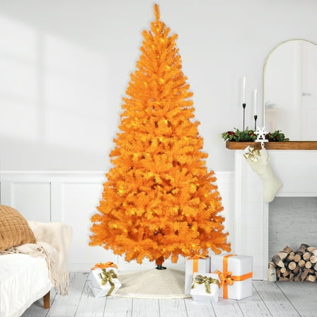 Northlight Pre-Lit Medium Artificial Pine Christmas Tree - 7' - Orange - Clear Lights