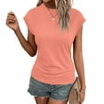 thumbnail image 4 of Comdrip Cap Sleeve T Shirts for Women, Womens Summer Cap Sleeve Tops Crewneck T Shirts Trendy Outfits Beach Vacation Clothes Fashion Blouses Tops for Women Trendy Light Pink S, 4 of 9
