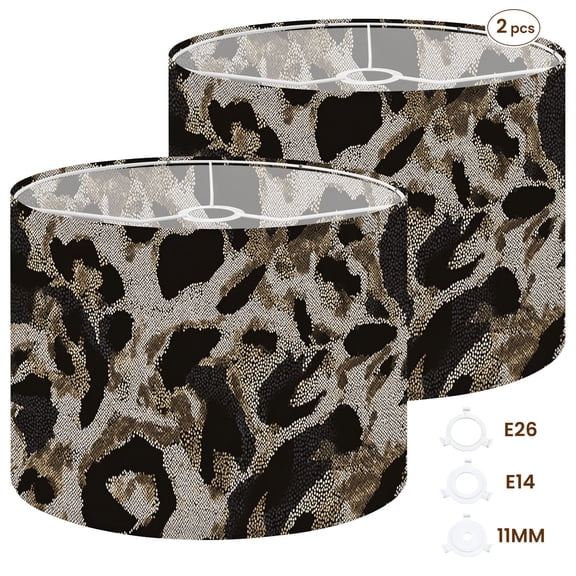 2pcs Set Drum Lampshades (13"x 13"x 10"), Kesintisiz zebra kaplan leopar deri deseni siyah ve Fabric Lamp Shades, Large Replacement Shades for Table, Floor, and Pendant Lamps, Simple Assembly Needed.