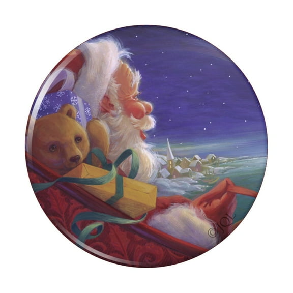 Christmas Holiday Santa Claus Night Sleigh Ride Pinback Button Pin