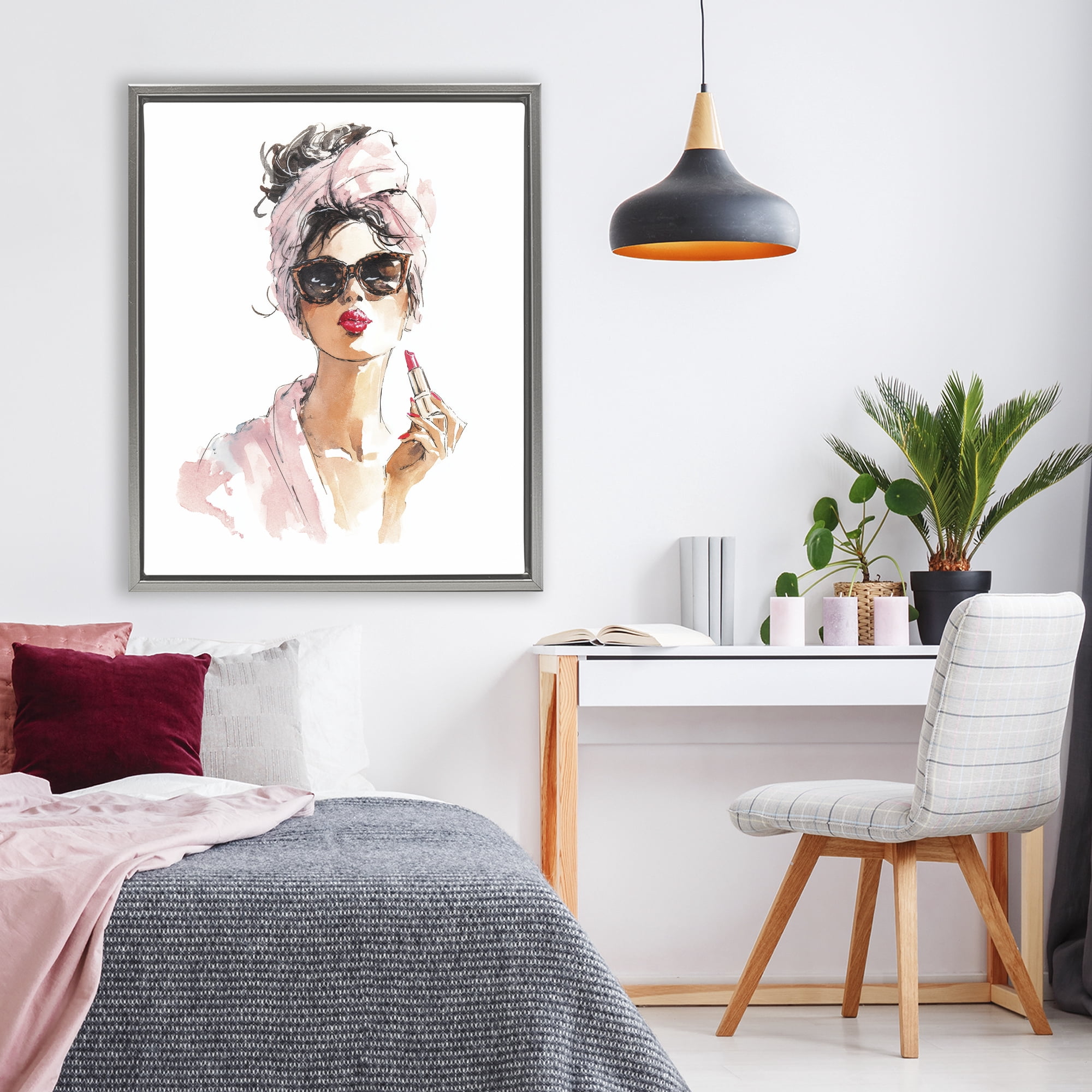 Stupell Industries Velour Secrets Lipstick Gray Framed Floater Canvas Wall Art, design by Svetlana Aleynikova