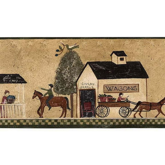 879187 Primitive Country Lane Wallpaper Border CL45004b