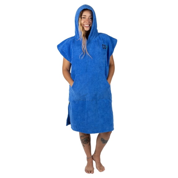 Cor Surf Poncho Changing Towel Robe with Hood and Front Pocket | Quick Dry Microfiber (Medium-Blue)