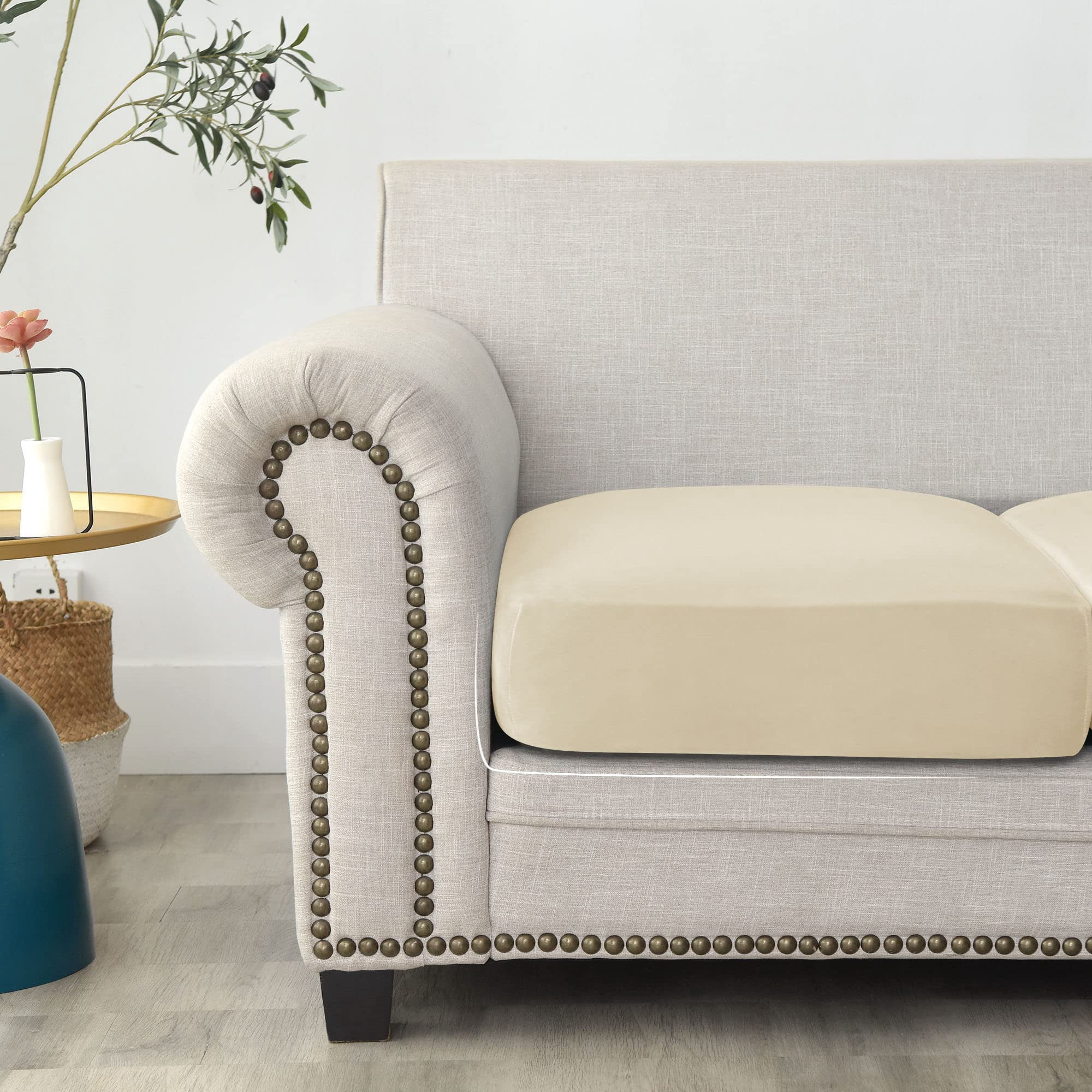 Velvet Sofa Seat Cushion Covers, Sofa Cushion Covers Stretch Couch Cushion Cover Soft with Elastic Bottom Sofa Seat Cover for Chair Sofa-Peacock blue-3-seater