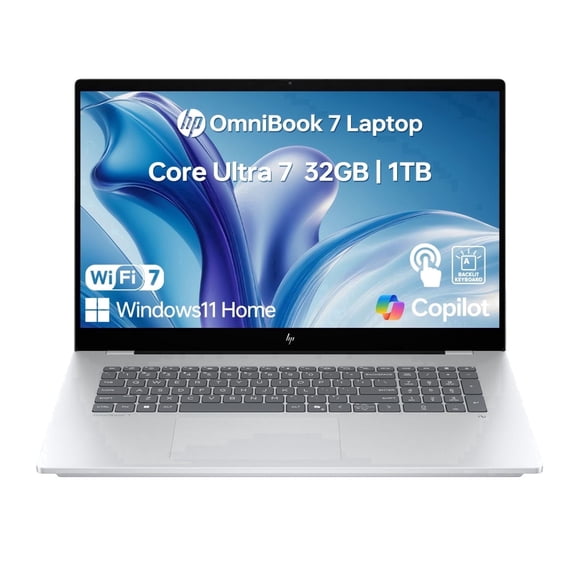 HP OmniBook 7 Laptop con Pantalla Táctil FHD de 17.3", Intel Core Ultra 7 258V, 32GB RAM, 1TB SSD, W11H, Plateado