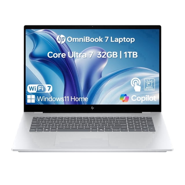 HP OmniBook 7 Laptop con Pantalla Táctil FHD de 17.3", Intel Core Ultra 7 258V, 32GB RAM, 1TB SSD, W11H, Plateado