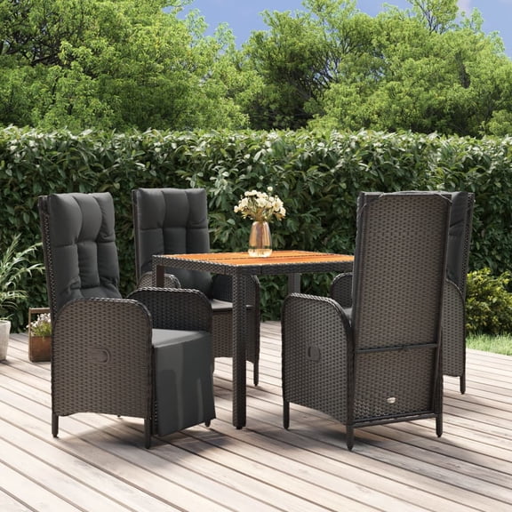 vidaXL 5 Piece Patio Dining Set with Cushions Black Poly Rattan