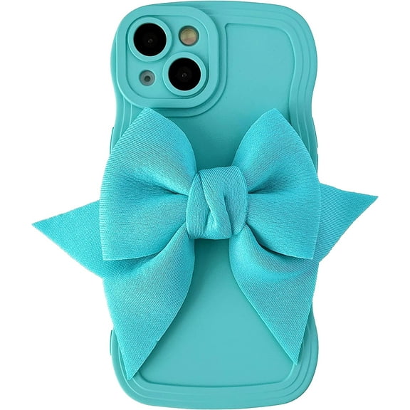 Cute Bow Knot Curly Wave Frame Soft Compatible with iPhone Case (Blue,iPhone 12 Pro Max)