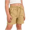 thumbnail image 4 of Maqroz Girls Cargo Shorts Elastic Waist Button Closure Casual Summer Shorts with Side Pockets Solid Color Loose Fit Bottoms 5-15 Years, 4 of 8