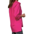 thumbnail image 4 of Wenyuyu Womens Button Down Tshirts Lightweight Solid Color Blouses Roll Long Sleeve V-Neck Tops Split Hem Shirts Hot Pink M, 4 of 7