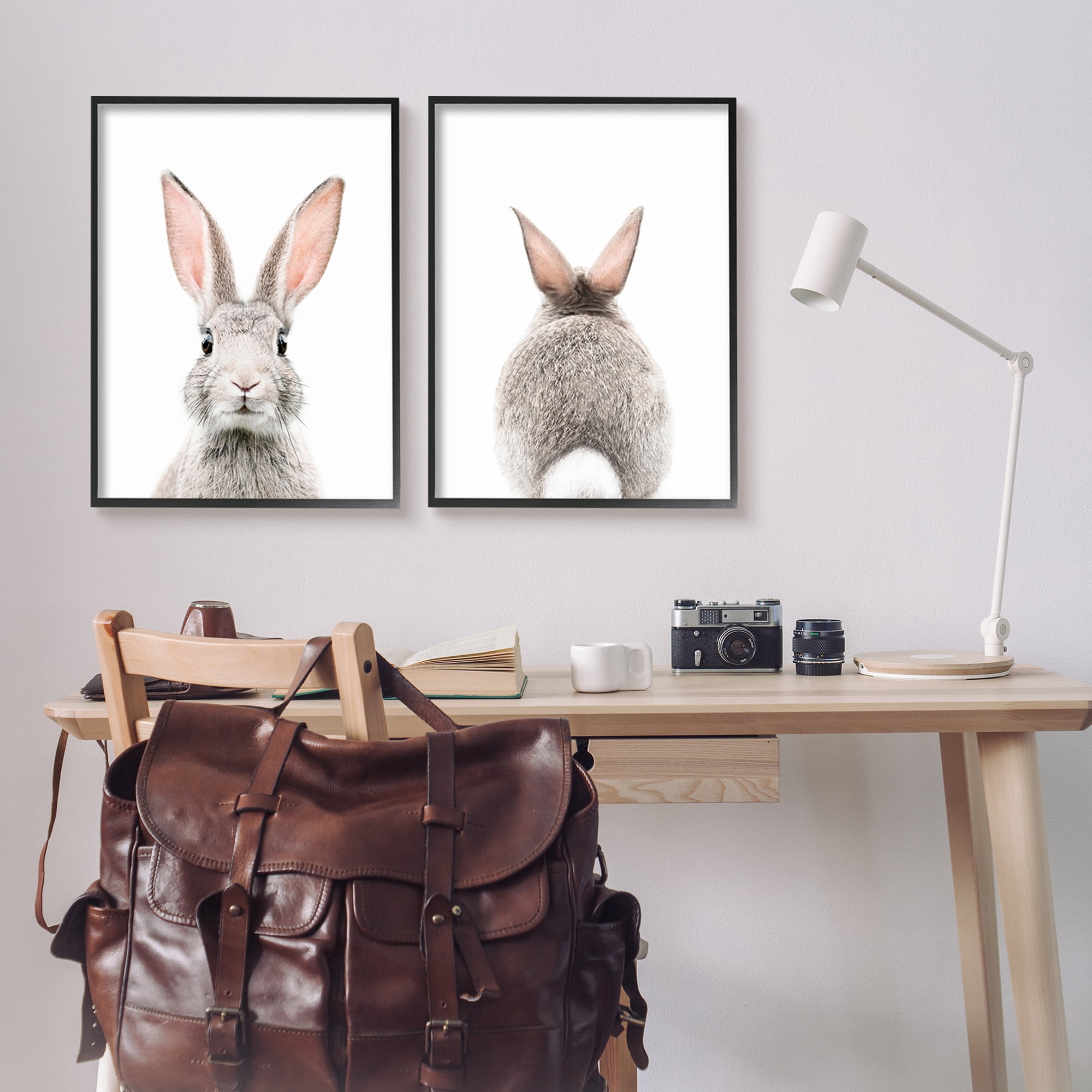 Stupell Industries Back & Front Bunnies Animals & Insects Painting Black Framed Art Print Wall Art, 24 x 30, Set of 2