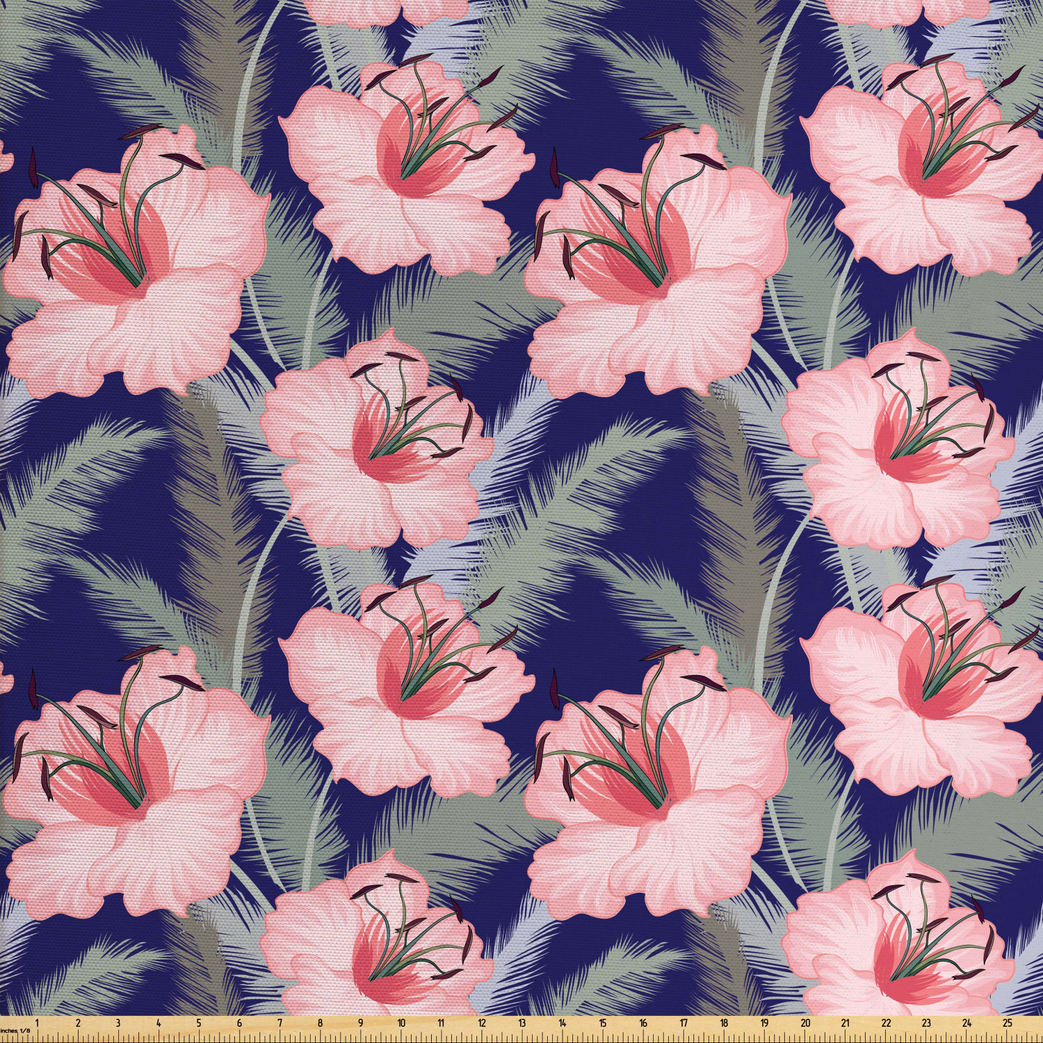 Flower Fabric by The Yard, Blooming Flowers Composition Pink Toned