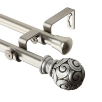 Bonbon Double Curtain Rod 28-48 inch - Satin Nickel