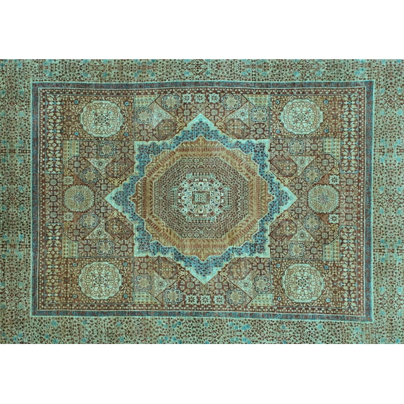 Ahgly Company Indoor Rectangle Abstract Light Blue Modern Area Rugs, 7' x 10'