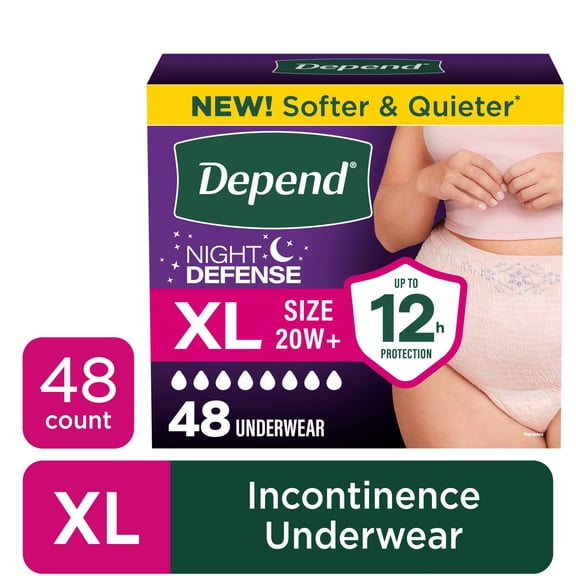 Depend Night Defense Incontinence Underwear for Women, Adult Diapers, XL, 48 Count