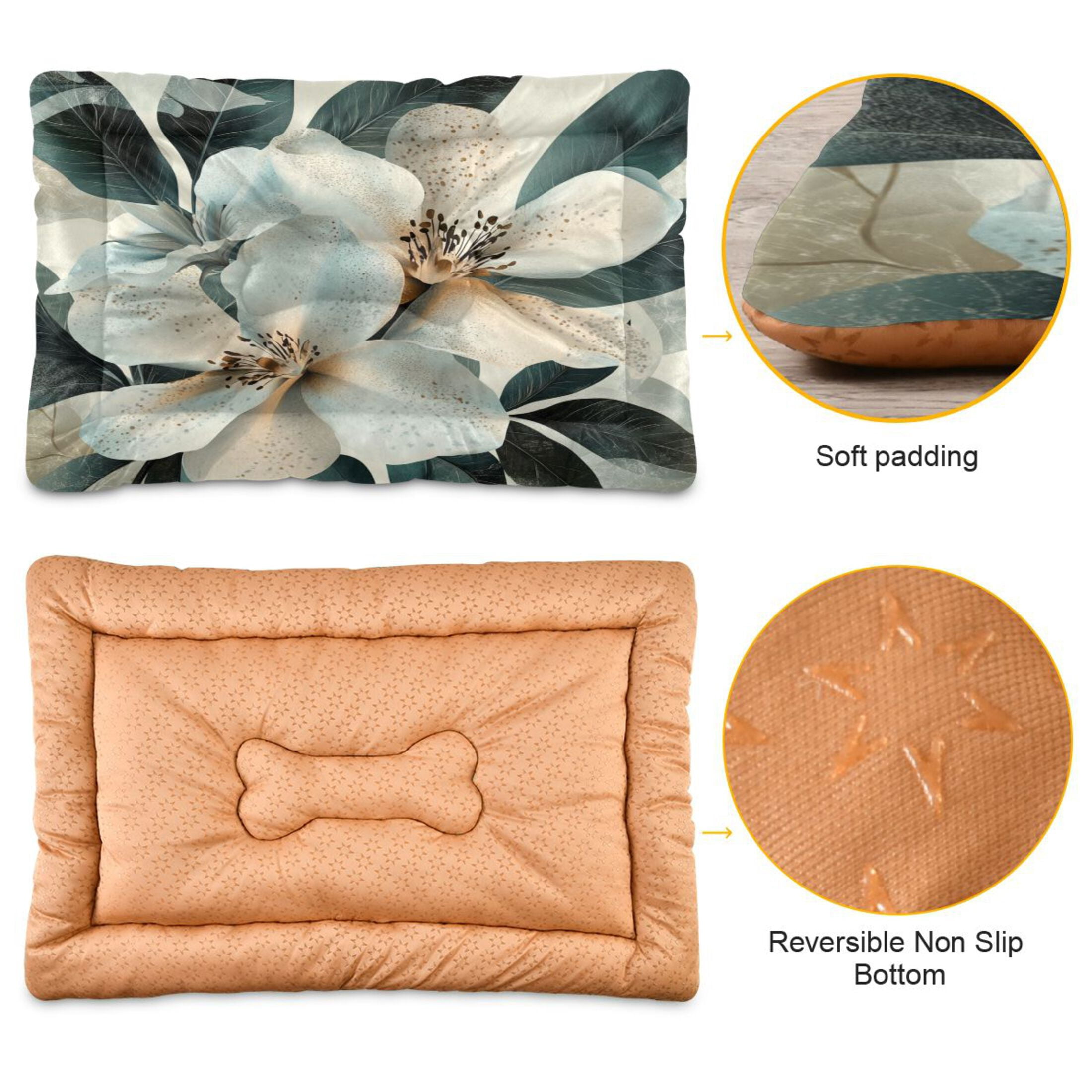 Qxltty Exotic White Flowers Ped Pad Wear-resistant and Hard to Bite Through Sleeping Pad for Small Medium Large Dogs Winter Pet Bed 36×24in