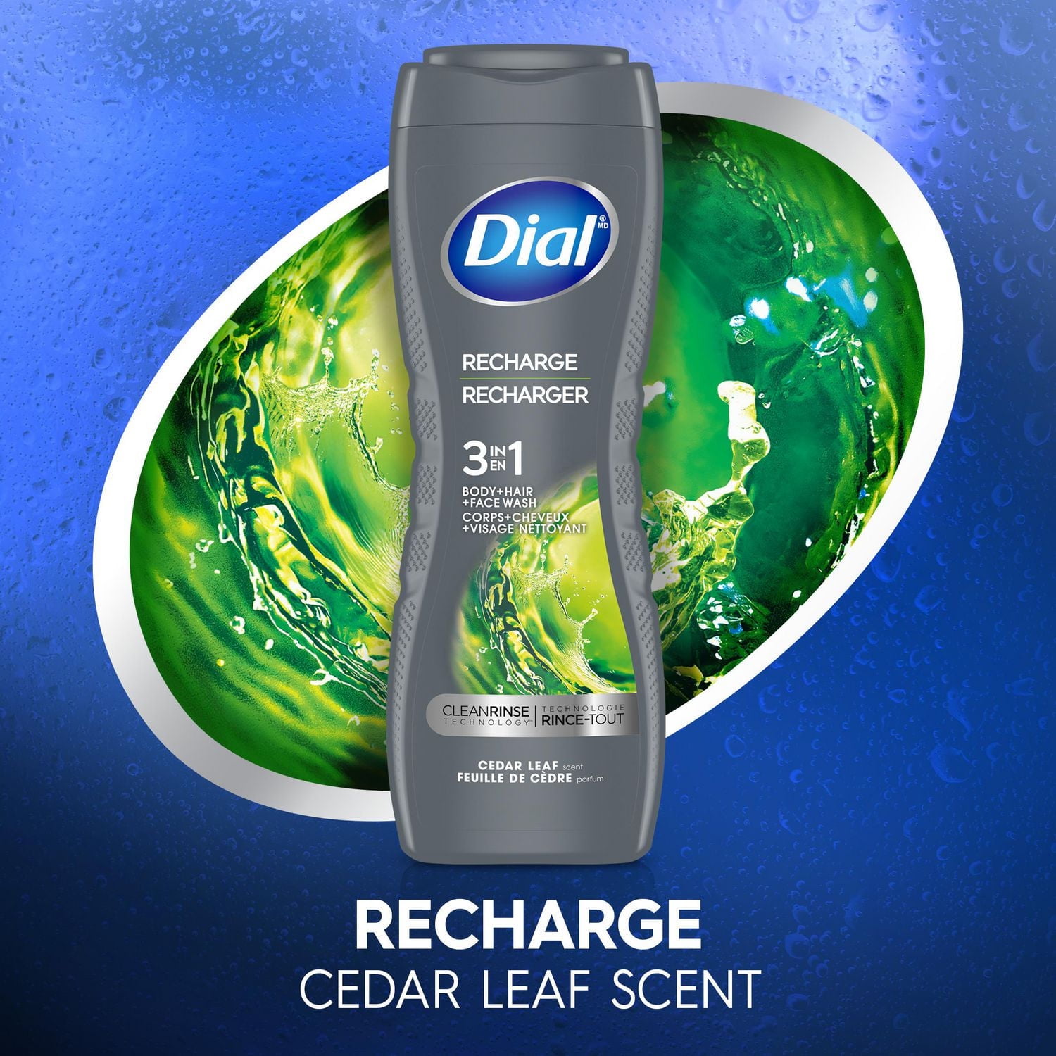 Dial Men 3in1 Body, Hair and Face Wash, Recharge, Cedar Leaf Scent, 473ml