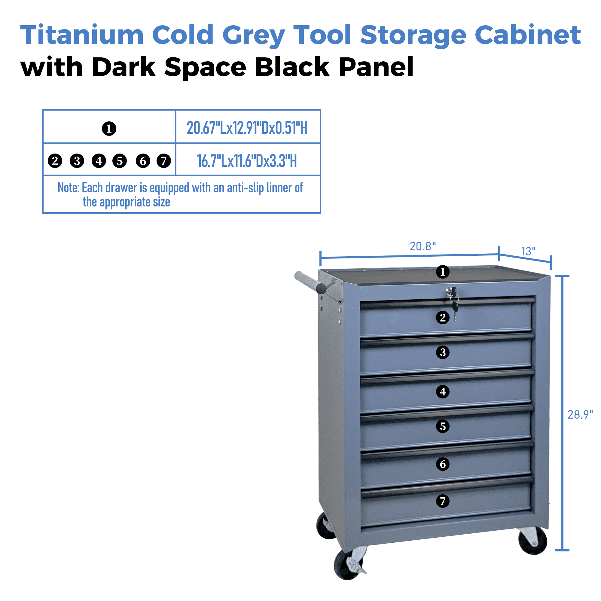 6 Drawer Tool Chest Cabinet with Ball Bearing Drawer Slides,20"W Rolling Metal Tool Chest with 6 Drawers,Steel Tool Storage Box Organizer,Grey