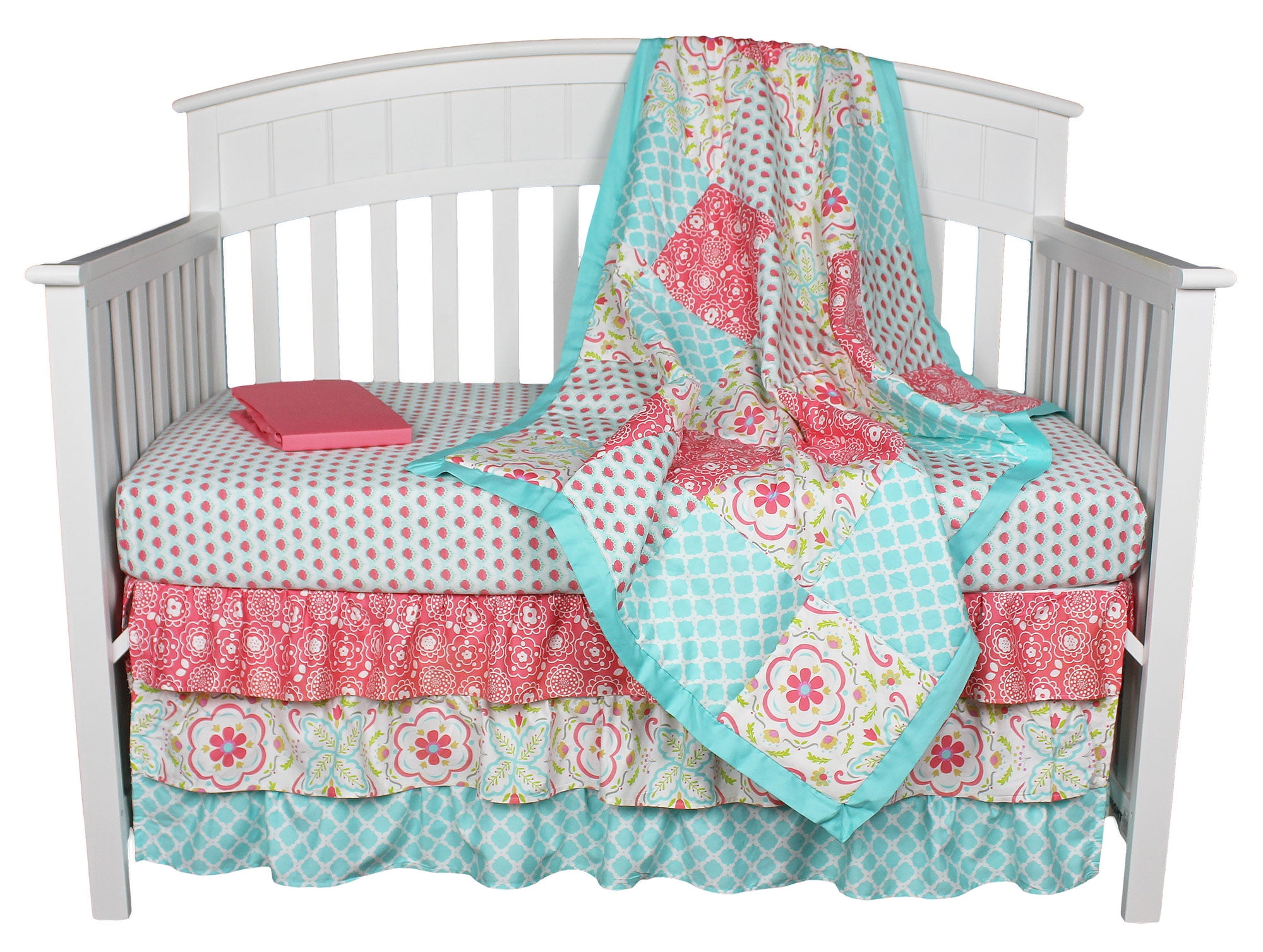 pink and teal crib bedding