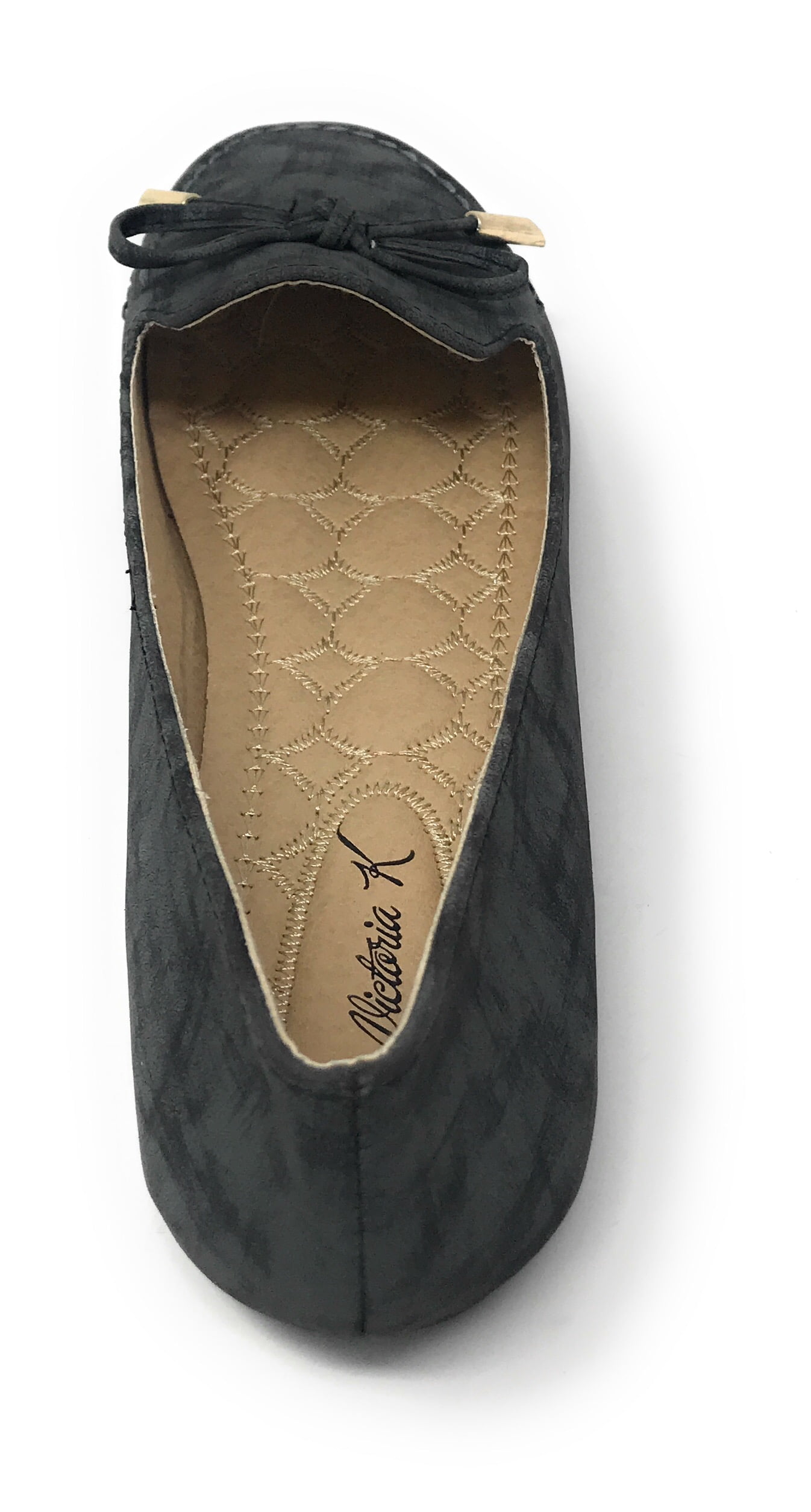 Victoria K Women's Bow With Gold Tipping Distressed Ballerina Flats