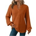 thumbnail image 3 of Craaazy Sweatshirt For Women V-Neck Long Sleeve Solid Waffle Knit Tops Gifts For Women, 3 of 8