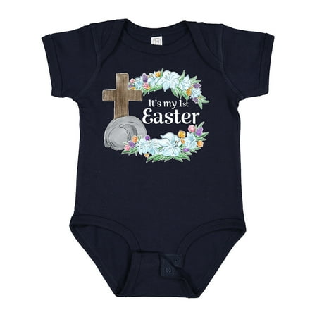 

Inktastic It s My 1st Easter with Cross and Flowers Gift Baby Boy or Baby Girl Bodysuit
