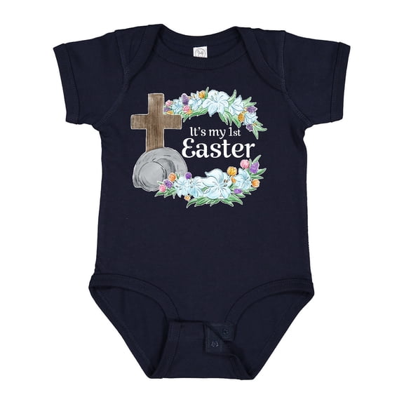 Inktastic It's My 1st Easter with Cross and Flowers Boys or Girls Baby Bodysuit