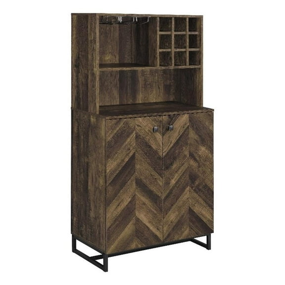 Pemberly Row 2-door Wood Wine Cabinet Rustic Oak Herringbone and Gunmetal