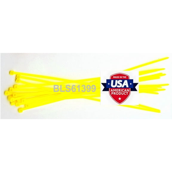 100 Usa Made Tough Ties 8" Inch 50Lb Nylon Tie Wraps Wire Cable Zip Ties Yellow