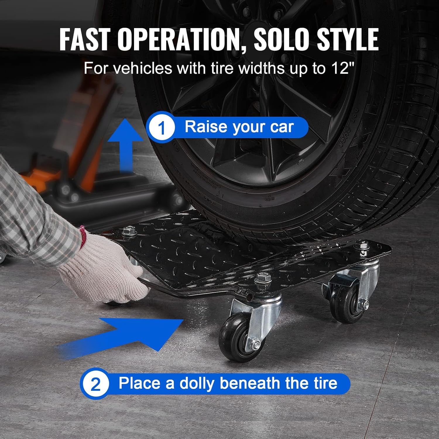 HPDMC Car Tire Stakes - 3000 lbs Capacity (1500 lbs per Skate), Heavy Duty Wheel Dolly Set of 2, Vehicle Movers with 3" Ball Bearing Casters, 16" x 12"