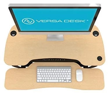 VersaDesk PowerPro Electric Standing Desk Converter with USB Port, Adjustable Wood & Steel Sit-Stand Workstation for Home & Office | Maple (48x24)
